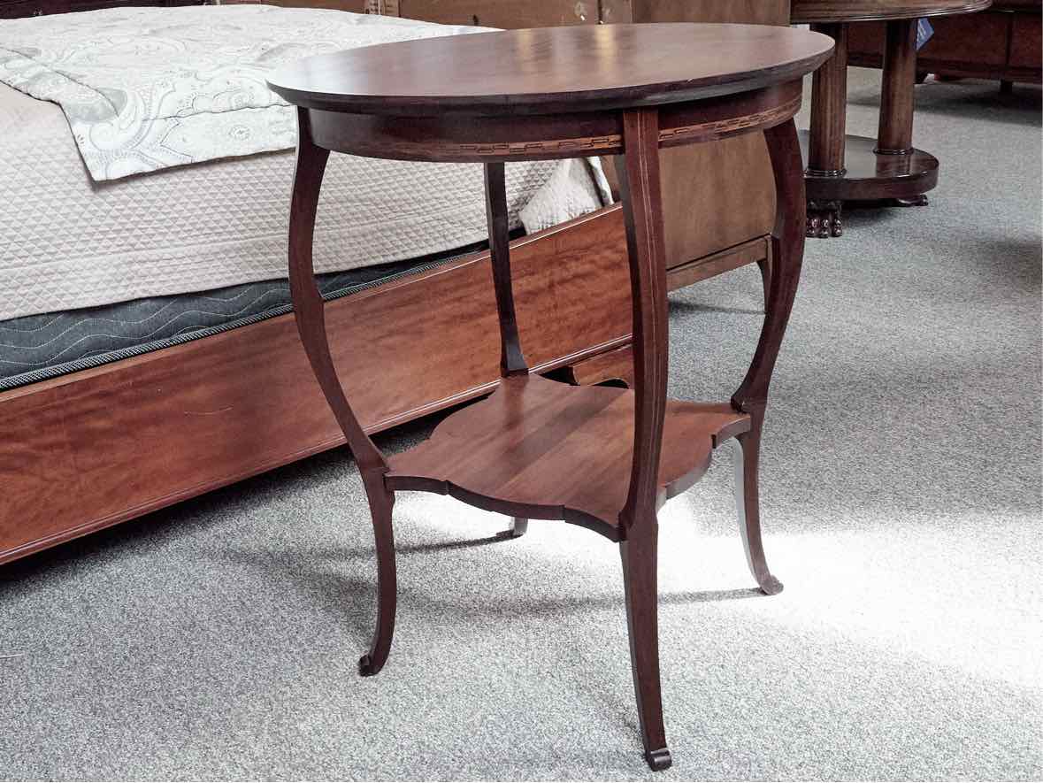 Mahogany Round Accent Table with Shelf