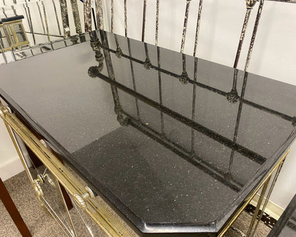 Pair of Mirrored Bedside Chests with Black Marble Tops