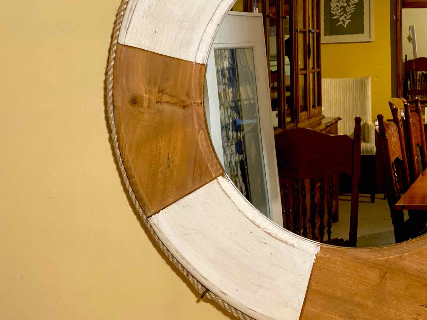 Coastal Natural and White Round Mirror