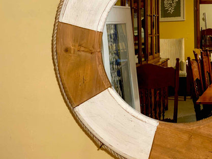 Coastal Natural and White Round Mirror