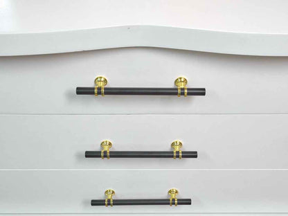 Cream Finish 4 Drawer With Gold & Black Bar Handles Chest