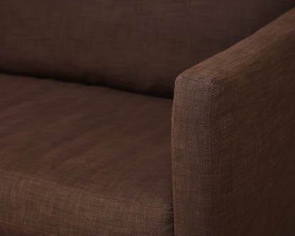 RH Shelter Arm Bench Seat 9' Sofa in Brown Belgian Linen