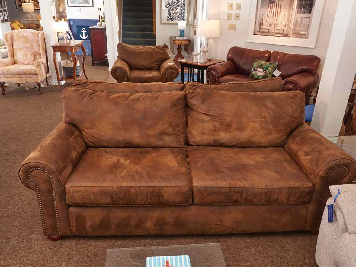 Klausner Micro Fiber Brown Suede 2 Cushion  Nailhead Trim Bun Feet Sofa