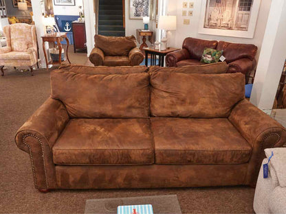 Klausner Micro Fiber Brown Suede 2 Cushion  Nailhead Trim Bun Feet Sofa