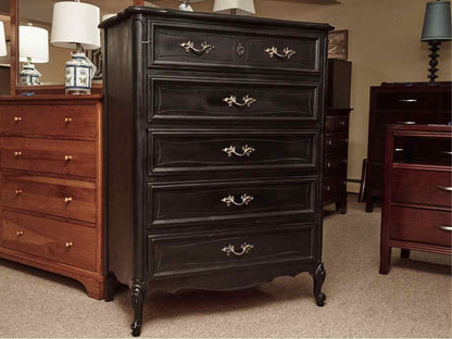 Dixie  French Provincial  Black Finish 5 Drawer Tall Chest