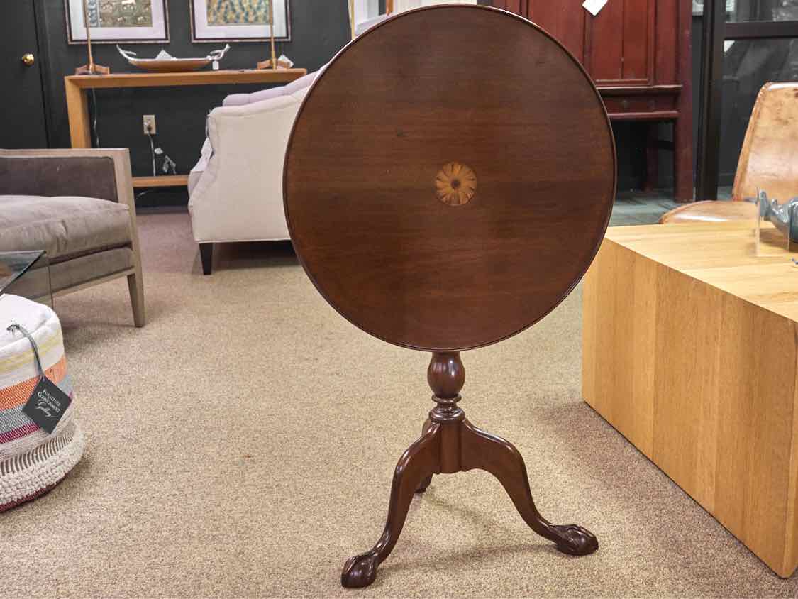Inlaid Mahogany Tilt-Top Pedestal Accent Table