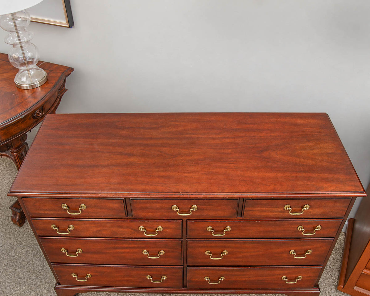 Henkel Harris 9 Drawer Mahogany Chippendale-Style Chest W/ Brass Hardware