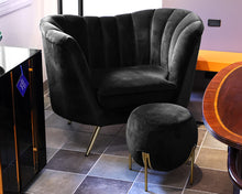 Opportunity Black Velvet Channel Tufted Chair with Ottoman on Gold Legs