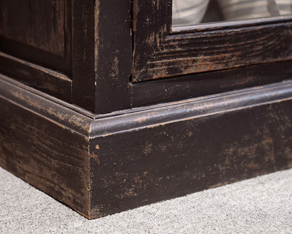 Black Distressed Glass Library Cabinet