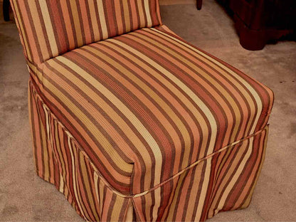 Pair of Mustard & Orange &  Sage Green Stripe Slipper Dining Chairs with Skirt