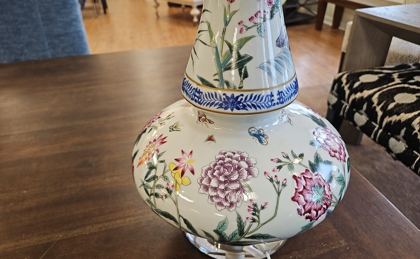Porcelain Floral Long Neck Vase Lamp