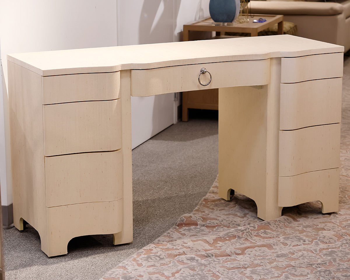 Natural Grasscloth 7-Drawer Desk
