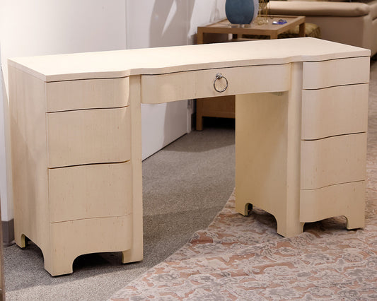 Natural Grasscloth 7-Drawer Desk