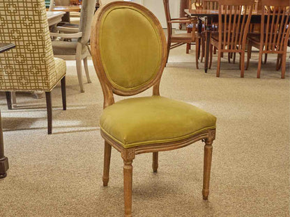Set of 6 French Style Oval Back Dining Chairs in Avocado Velvet on Drifted Frame