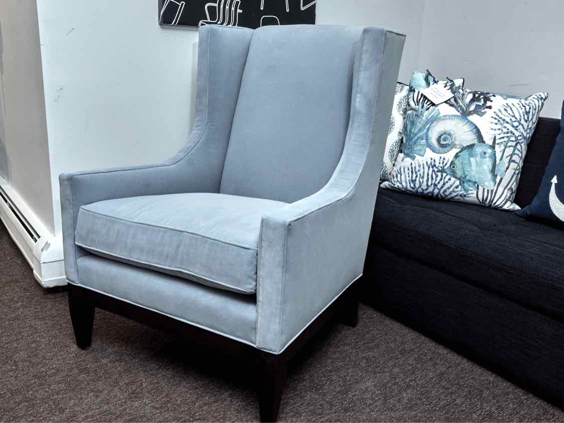 'Robin Egg' Blue Performance Velvet High Back Chair & Ottoman