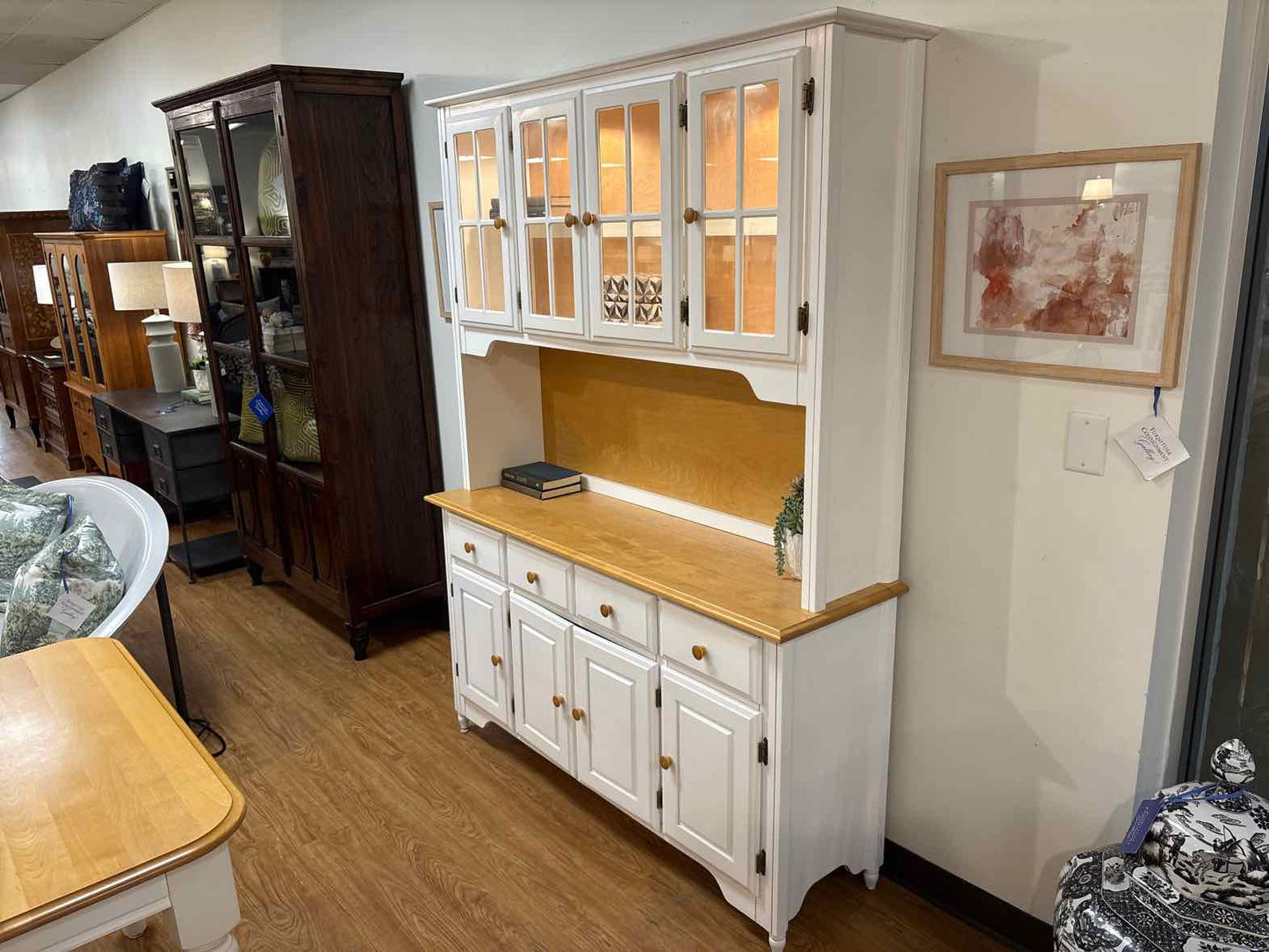 Canadel Maple and White Lighted China Cabinet