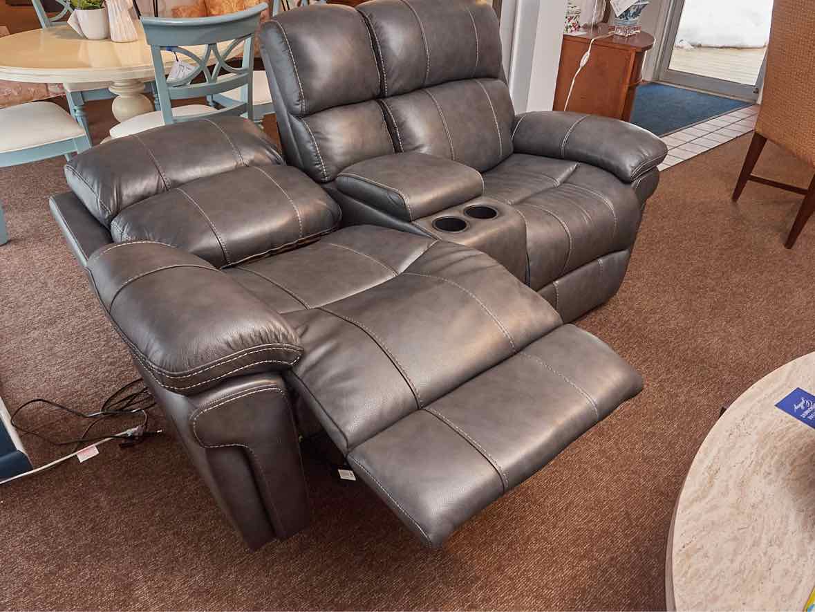 Grey Leather 2 Chair Power Recliner