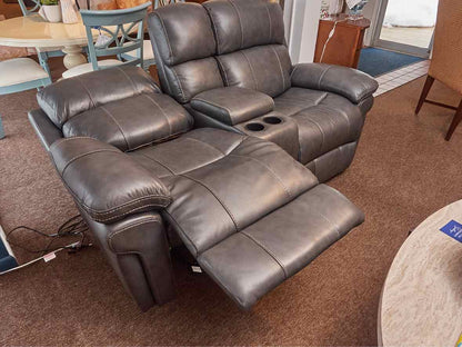 Grey Leather 2 Chair Power Recliner