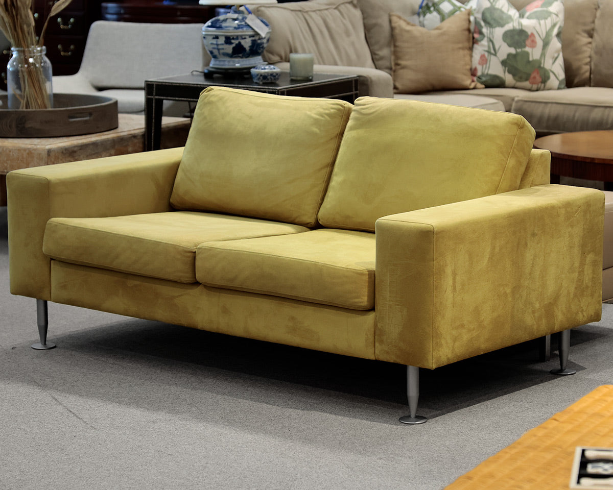 Bo Concept Loveseats Loveseat in Chartreuse Microsuede on Brushed Stainless Legs