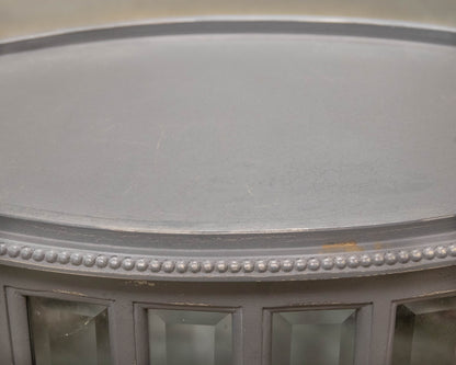 Arhaus Louise Tea Table in Grey Finish with Glass Cabinet and Tray Top