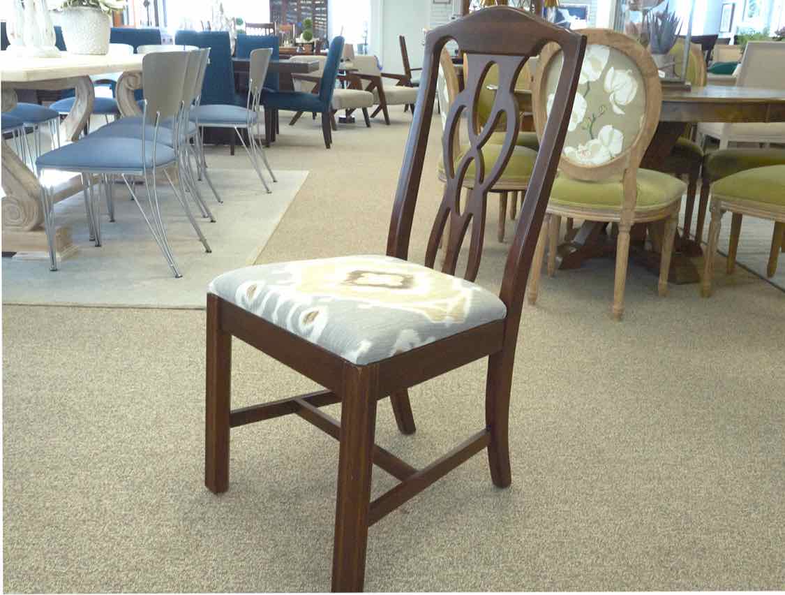 Set of 10 Mahogany Dining Chairs with Ikat Seats in Grey, Tan & Cream