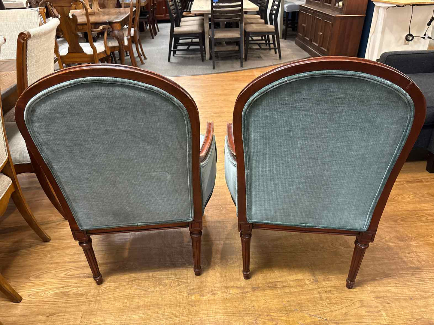 Pair of Soft Blue Velvet Arm Chairs