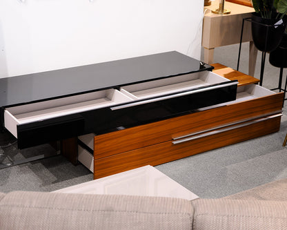 Contemporary Black Lacquer and Walnut Nesting Media Console