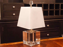 Hand Cut Crystal Table Lamp Includes White Shade & Square Finial