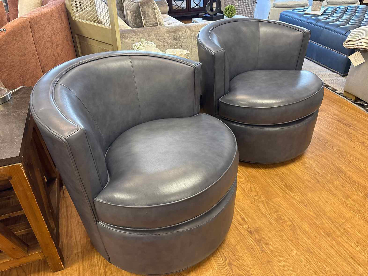 Room & Board Pair of 'Otis' Leather Swivel Chairs