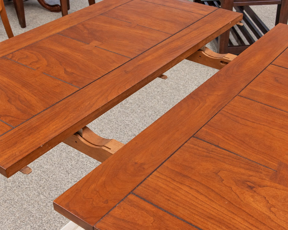 Stickley Mission Drawtop Dining Table in Cherry & Set of 6 Bayonne Dining Chairs