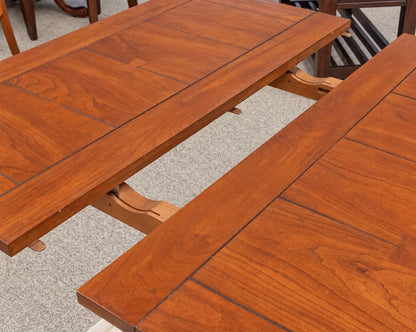 Stickley Mission Drawtop Dining Table in Cherry & Set of 6 Bayonne Dining Chairs