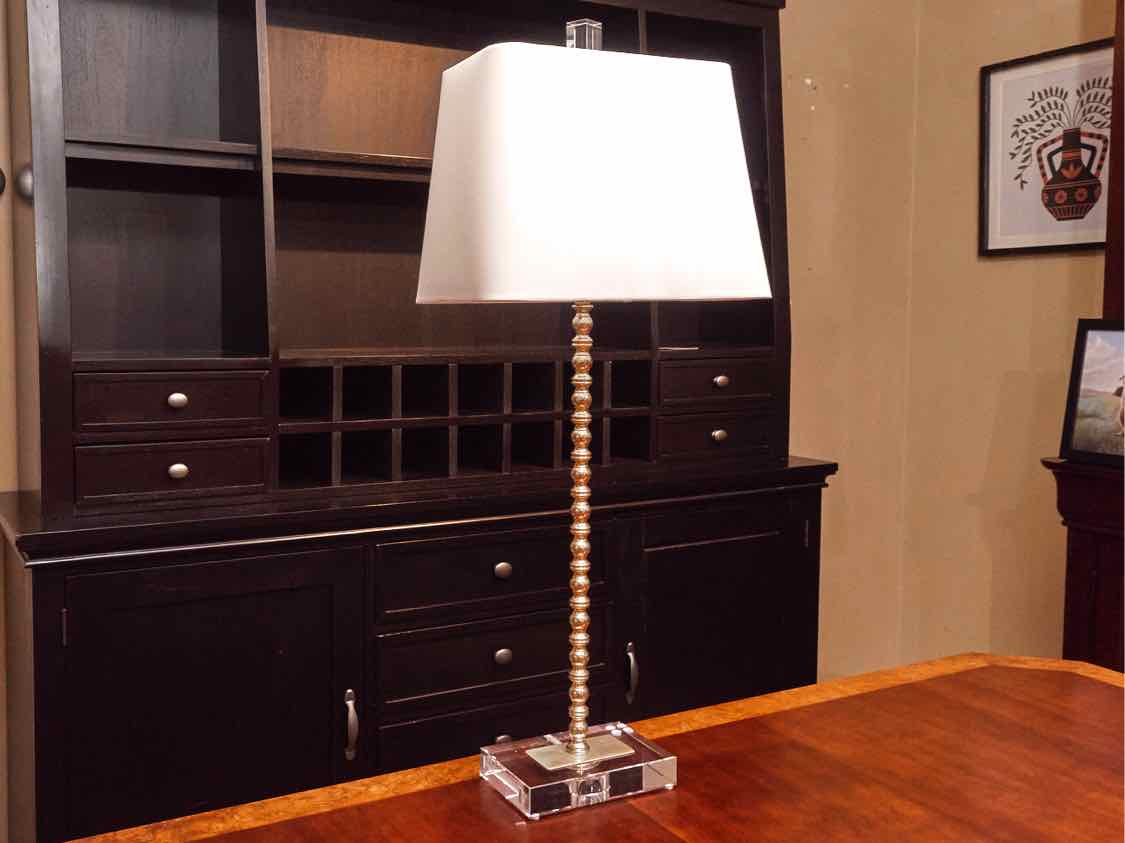 Crystal Base Brass Buffet Table Lamp Includes Cream Silk Shade
