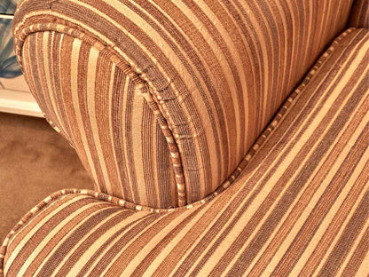 England Inc Earth Tone Stripe Rolled Arm  Chair & Ottoman