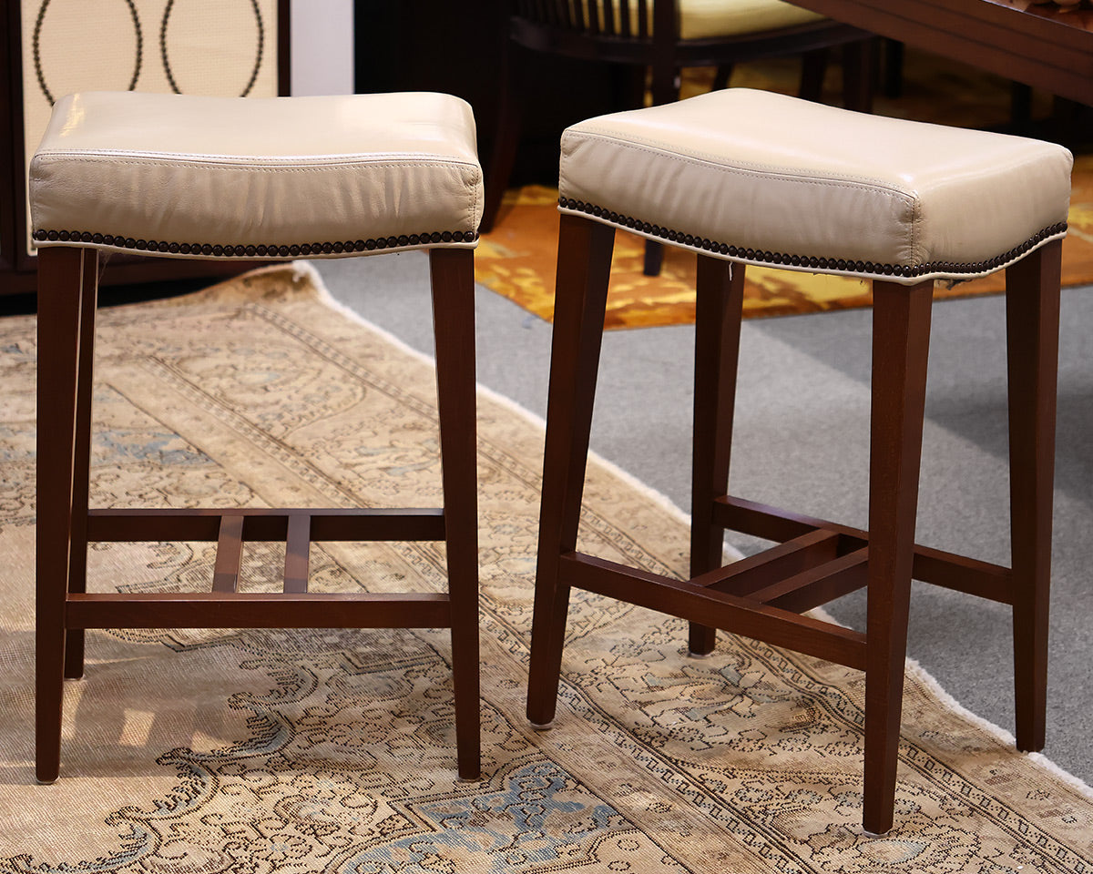 Pair of Ethan Allen Leather Counter Stools