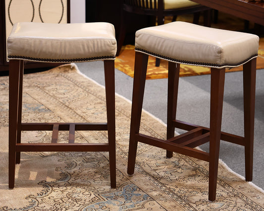 Pair of Ethan Allen Leather Counter Stools