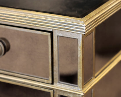 Mirrored 3-Drawer Accent Chest with Gold Trim