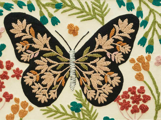 Framed Embroidered  Butterfly and Flowers Wall Decor