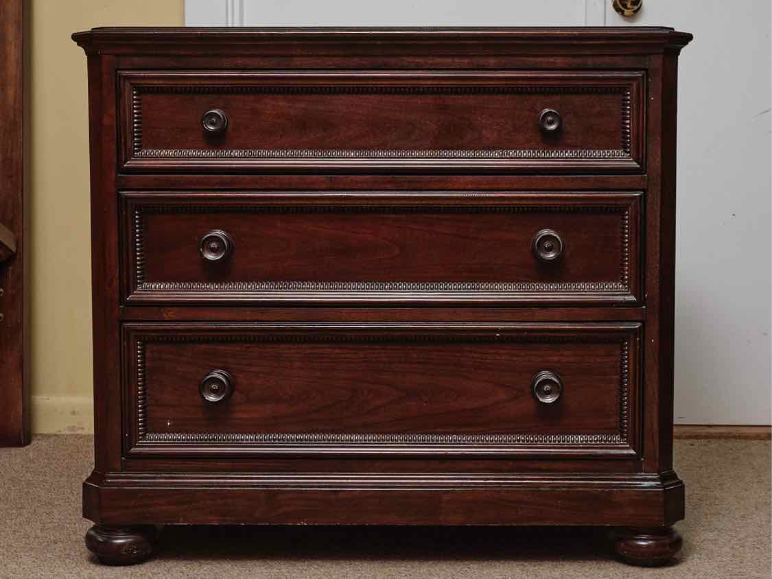 Pair of Bassett 3 Drawer Nightstand in Dark Stain Finish