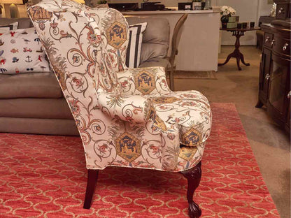 Pair of Statesville Chair Company Upholstered Wing Chairs with Center Medallion