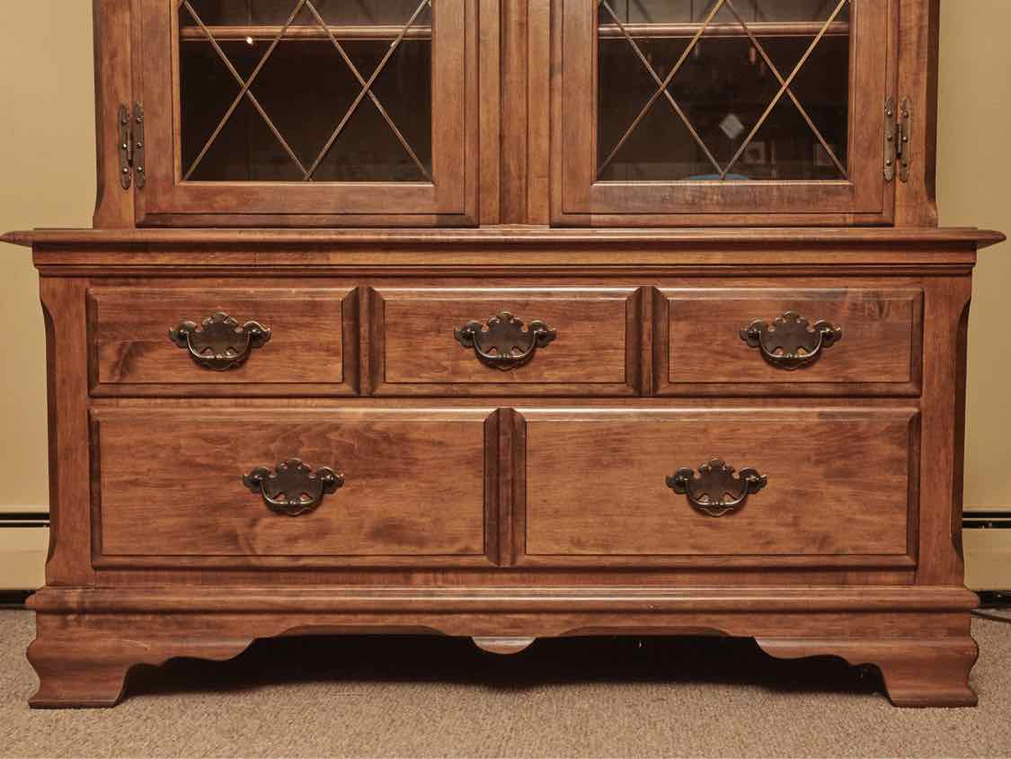 Heywood Wakefield Maple 2 Glass Door 2 Drawer 4 Shelf  China Cabinet