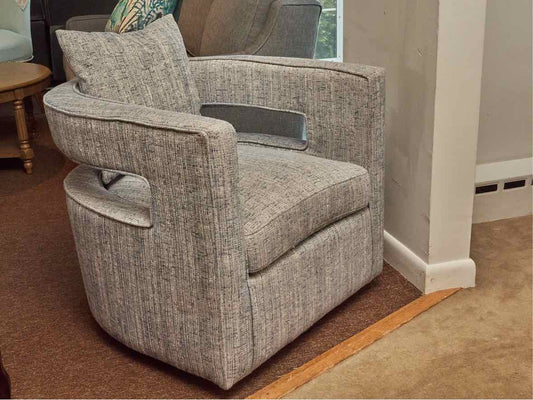 Pair of Swivel Contemporary  Sky Blue & Ivory Fleck Upholstered Chairs