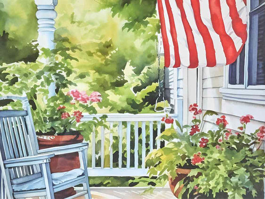 'Vintage Porch I' Watercolor Print In Double Matt & Black Frame