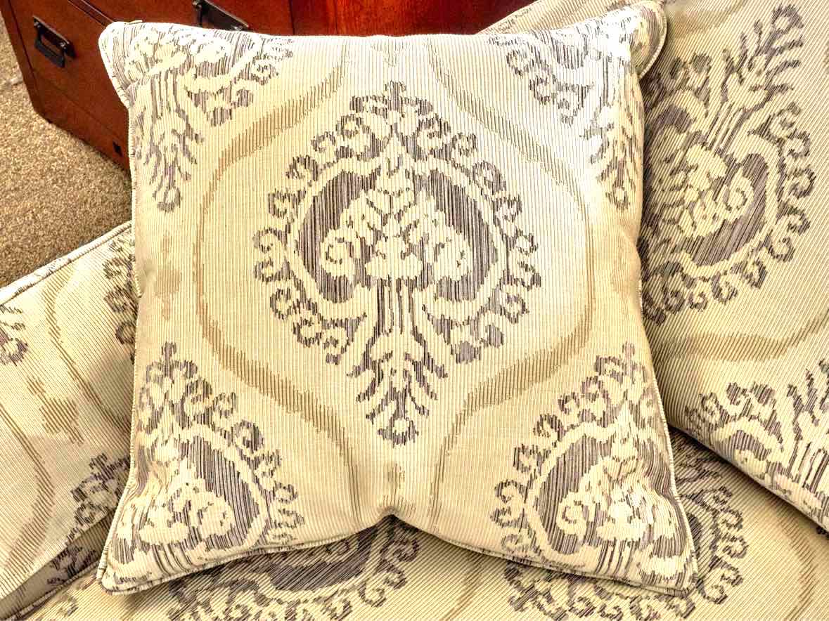 Ethan Allen Upholstered  Neutral Toned Damask Sofa