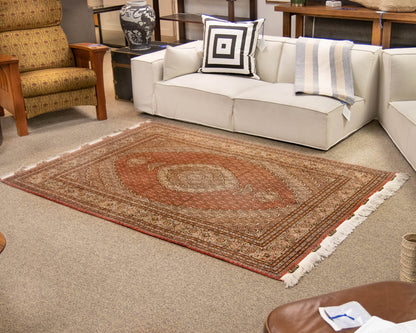 Persian Tabriz Handknotted Wool  Coral & Blue Rug