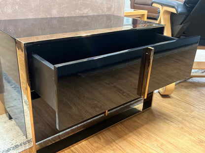 Pair of Black Lacquer Nightstands  w/ Gold Accents