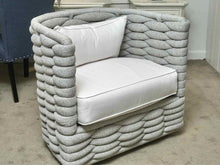 Light Grey Woven  Upholstered Swivel Chair with Ivory Seat Cushion