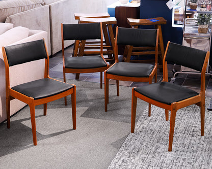 Four Solid Teak Chairs w/ Black