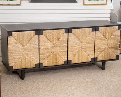 Noir Brook 4-Door Sideboard with Rush Panels in Pale Finish on Mahogany