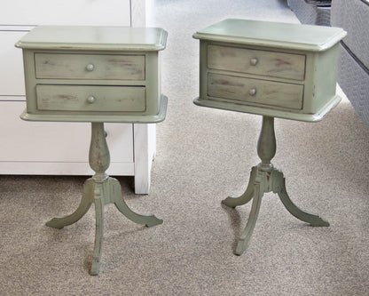 Pair Of Solid Mahogany 2  Drawer Nightstands Finished In Antiqued Sage Green