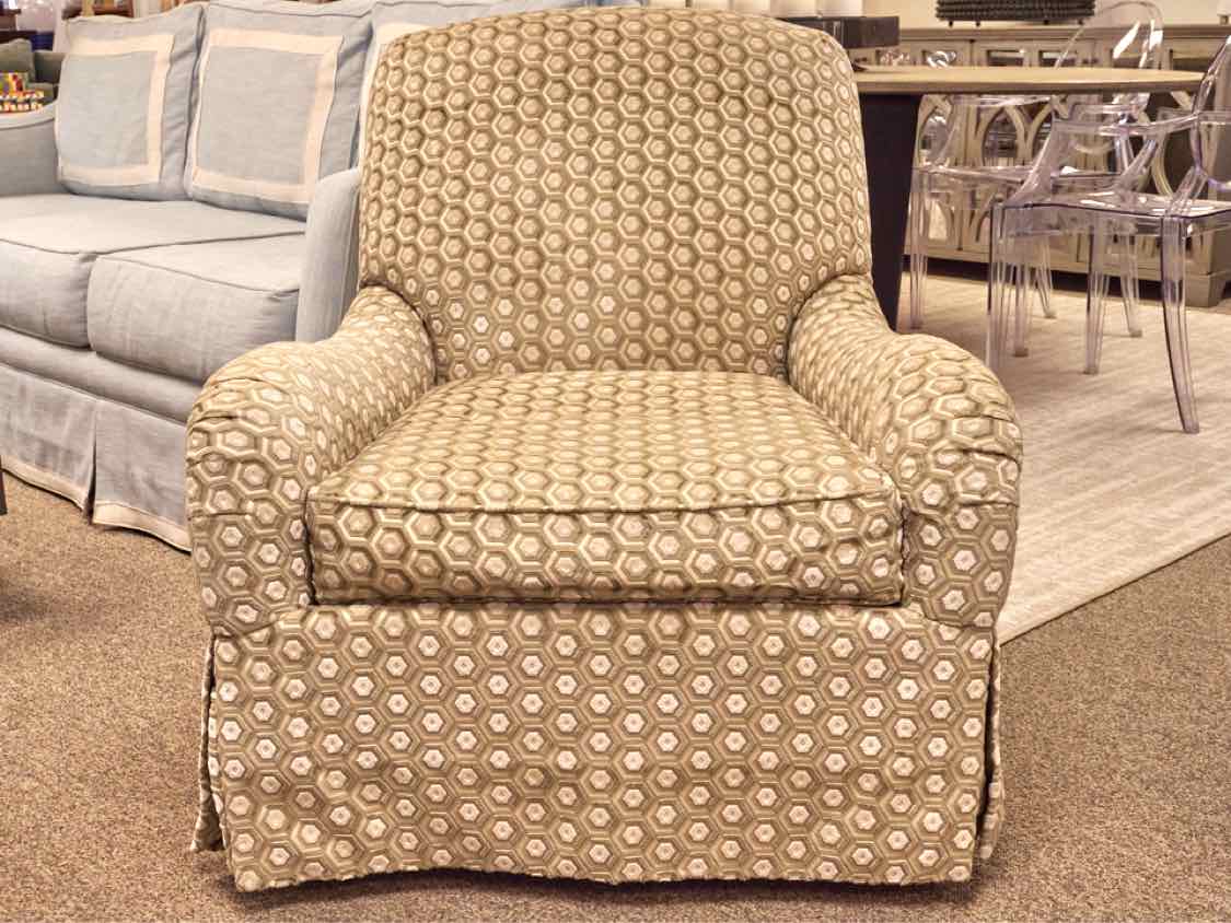 Pair of Baker Sage & Ivory Hexagon Design Upholstered Swivel  Chairs